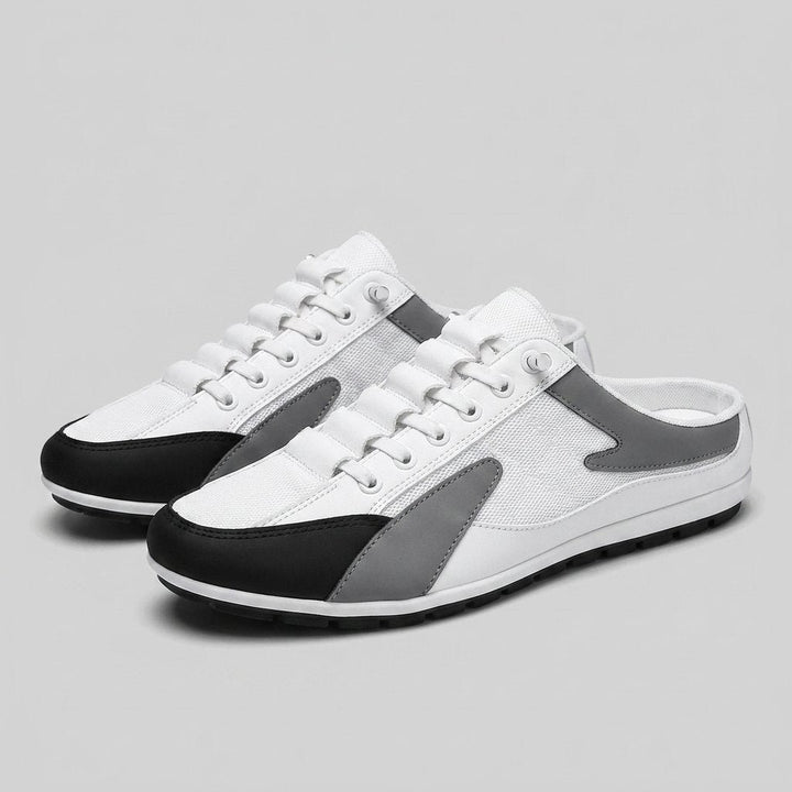Men's Backless Lace-Up Mesh Slip-On Sneaker Mules - White