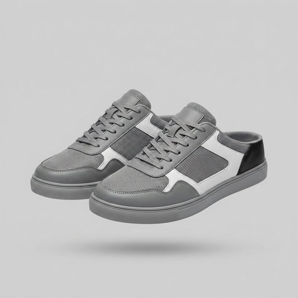 Men's Backless Lace-Up Mesh Slip-On Sneaker Mules - Gray