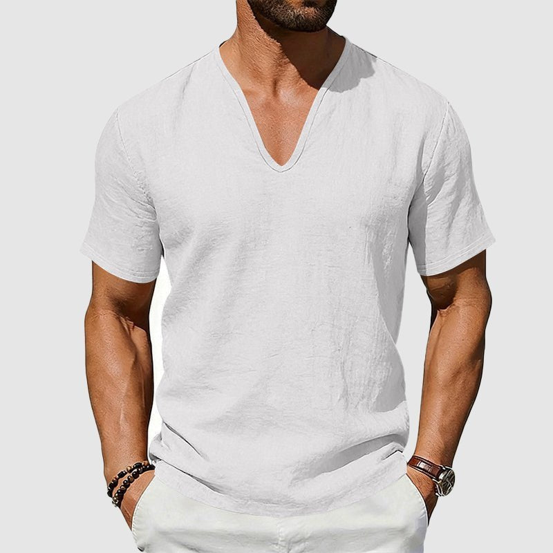 Men's Breathable Linen V-Neck Short Sleeve T-Shirt