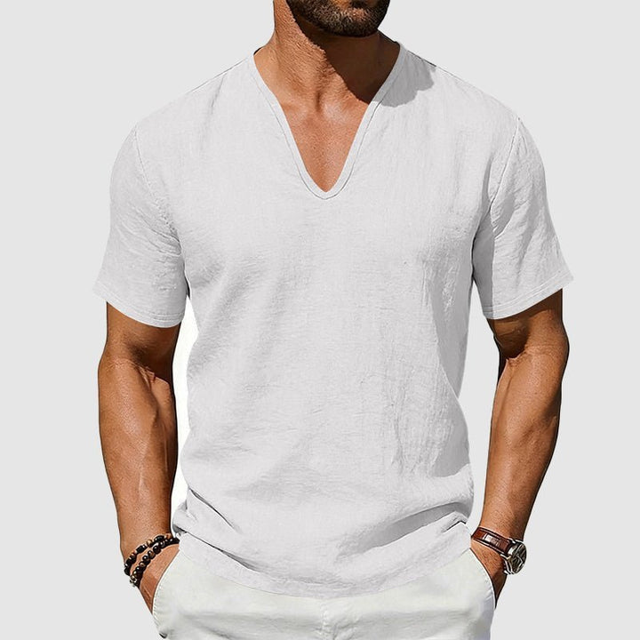 Men's Breathable Linen V-Neck Short Sleeve T-Shirt