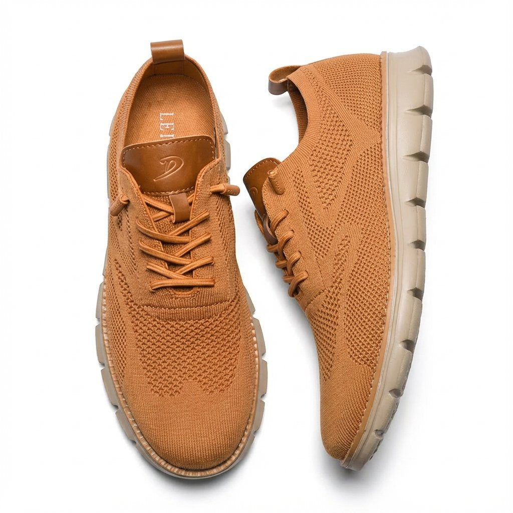 Men's Breathable Mesh Lace-Up Casual Sneakers - Camello