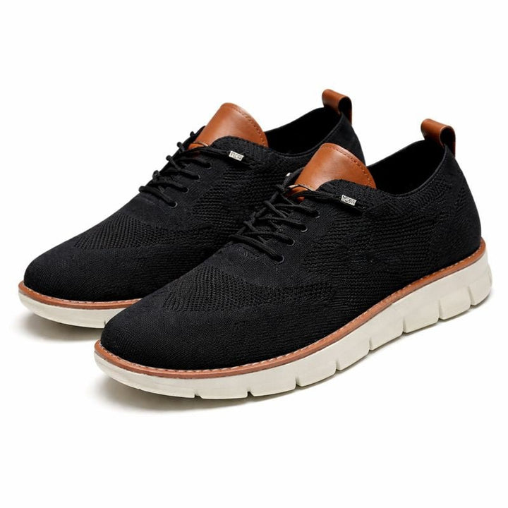 Men's Breathable Mesh Lace-Up Casual Sneakers - Negro