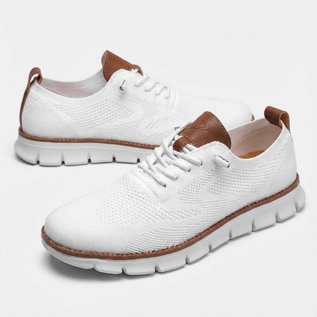 Men's Breathable Mesh Lace-Up Casual Sneakers - Blanco