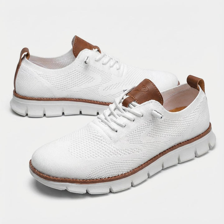 Men's Breathable Mesh Lace-Up Casual Sneakers - Blanco