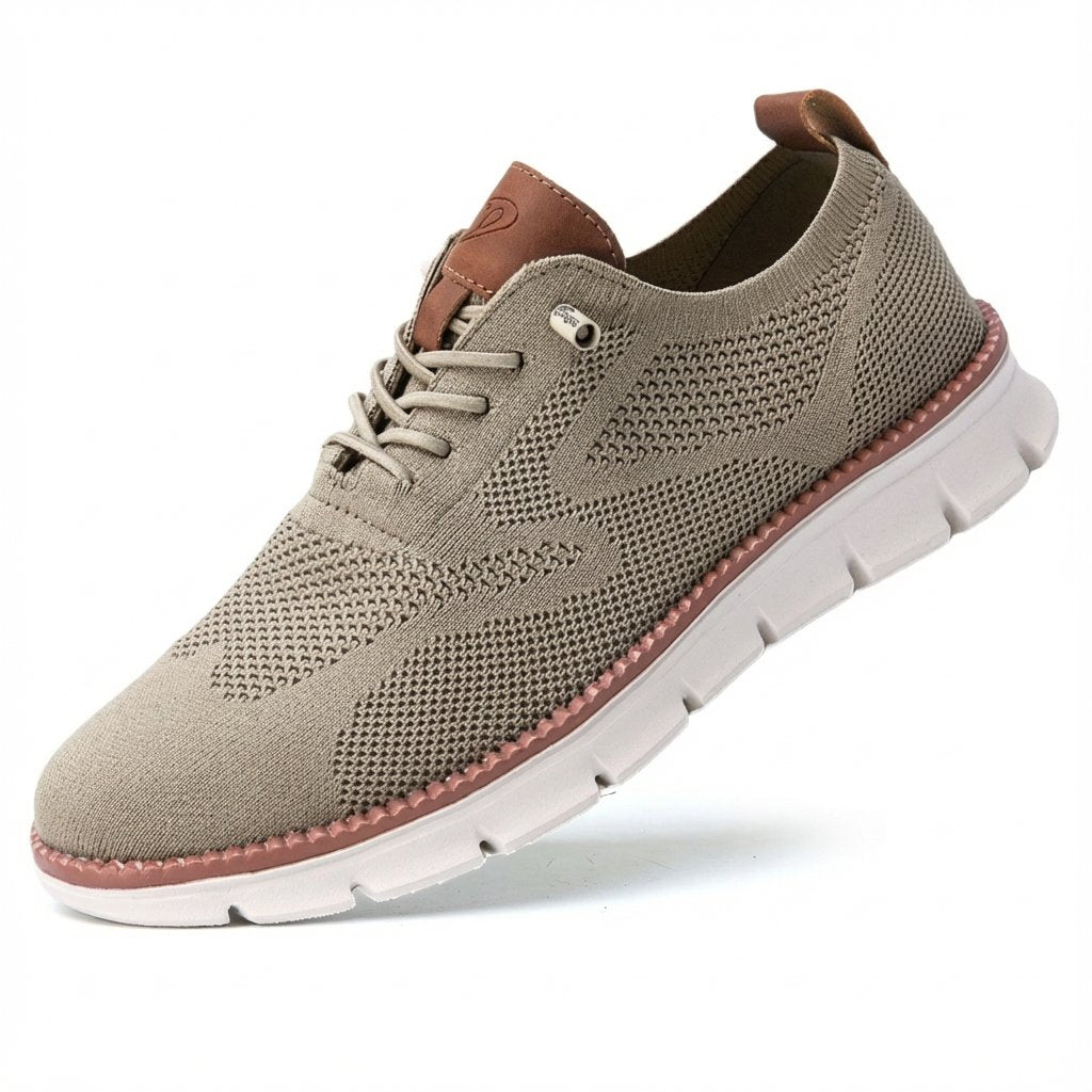 Men's Breathable Mesh Lace-Up Casual Sneakers - Caqui