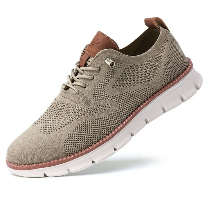 Men's Breathable Mesh Lace-Up Casual Sneakers - Caqui