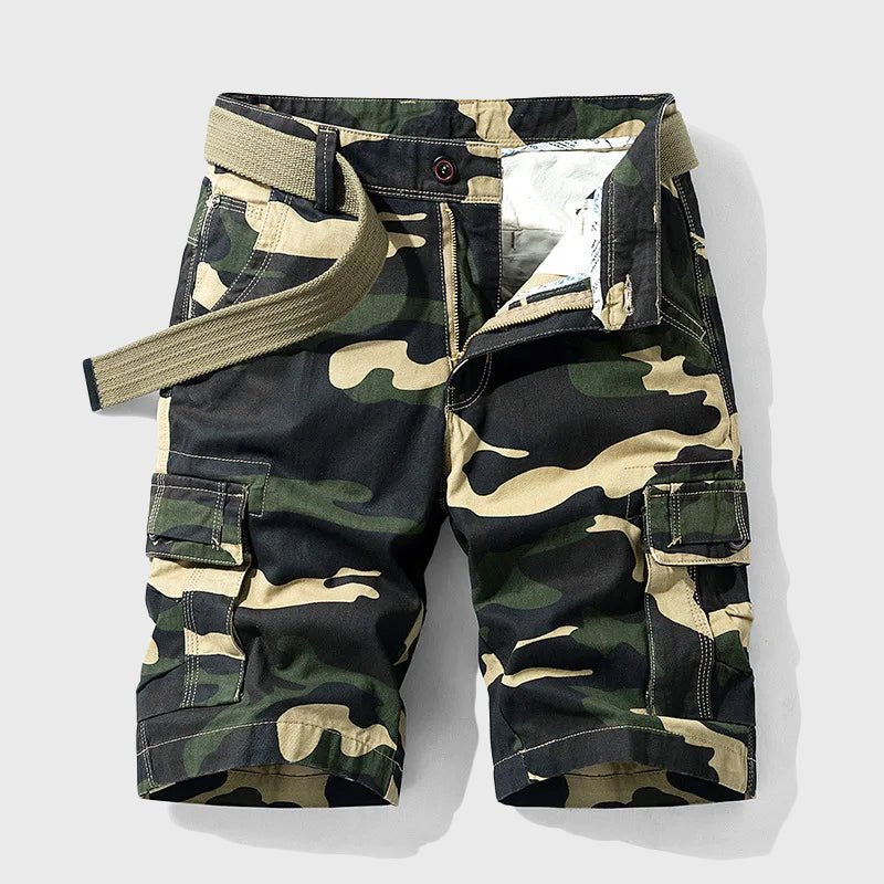 Men's Camo Multi-Pocket Belted Cargo Shorts - Green