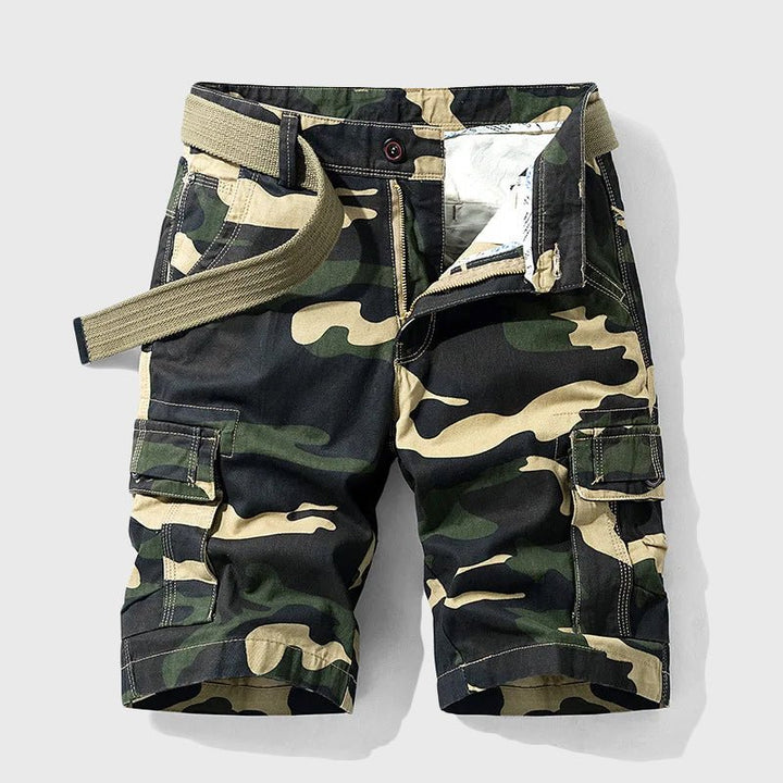 Men's Camo Multi-Pocket Belted Cargo Shorts - Green