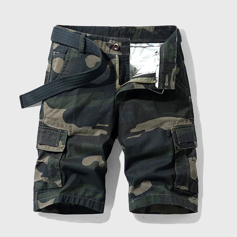 Men's Camo Multi-Pocket Belted Cargo Shorts - Black