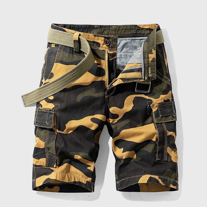 Men's Camo Multi-Pocket Belted Cargo Shorts - Yellow