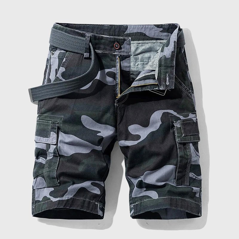 Men's Camo Multi-Pocket Belted Cargo Shorts - Gray