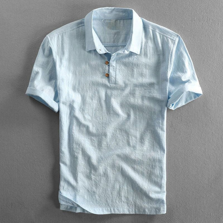 Men's Classic Linen Short-Sleeve Polo Shirt - Light Blue