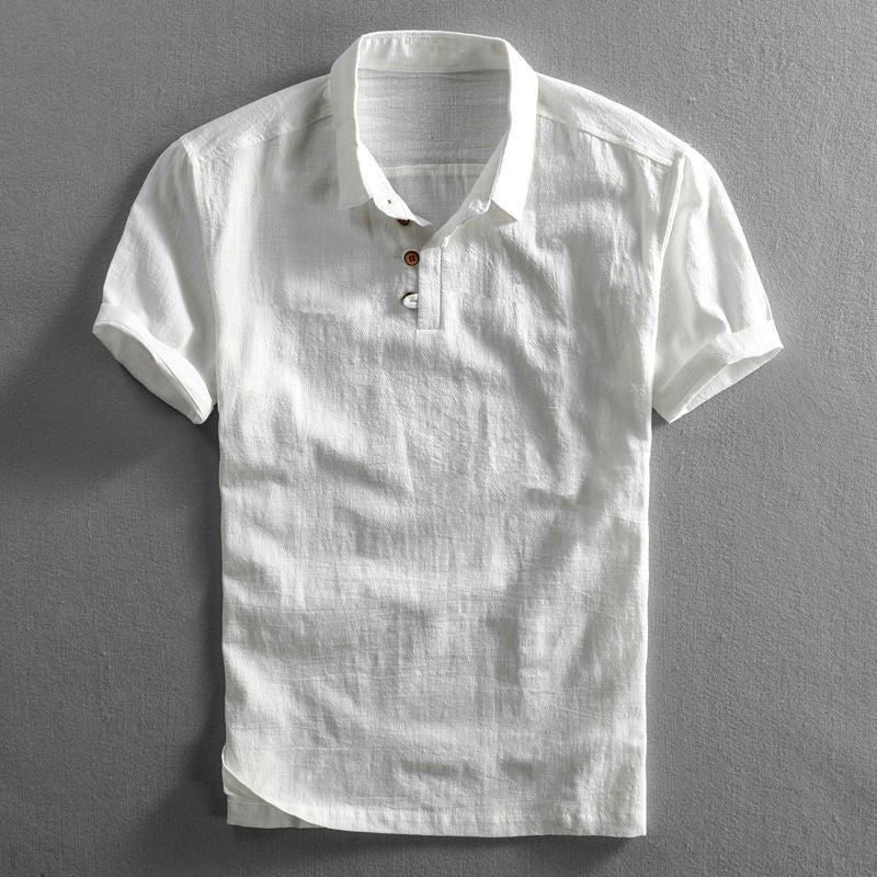 Men's Classic Linen Short-Sleeve Polo Shirt - White