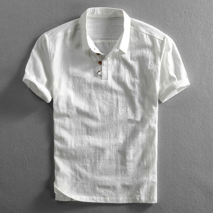 Men's Classic Linen Short-Sleeve Polo Shirt - White
