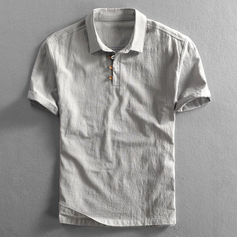 Men's Classic Linen Short-Sleeve Polo Shirt - Gray