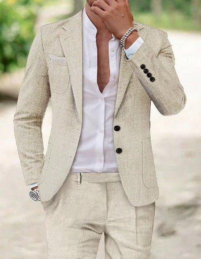 Men's Classic Two-Piece Linen Summer Suit - Beige