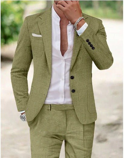 Men's Classic Two-Piece Linen Summer Suit - Grün