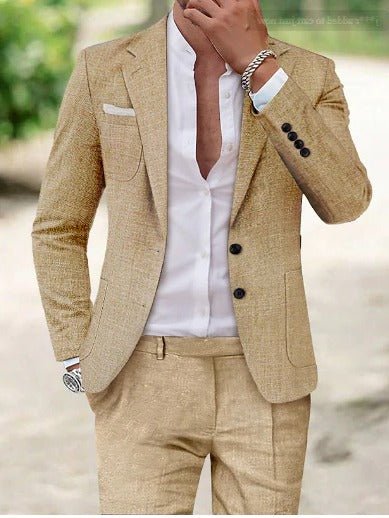 Men's Classic Two-Piece Linen Summer Suit - Hellbraun
