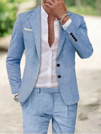 Men's Classic Two-Piece Linen Summer Suit - Blau