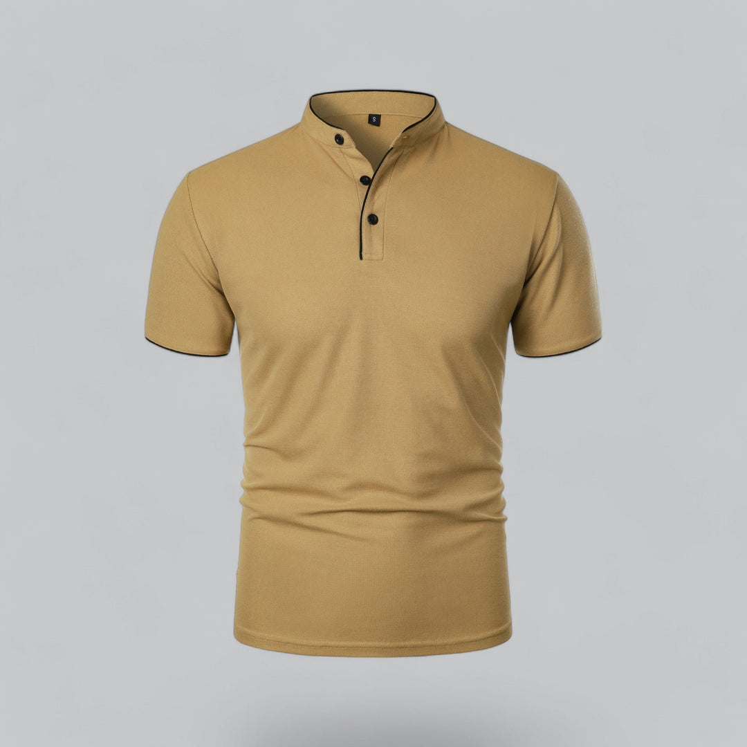 Men's Cotton Short-Sleeve Mandarin Collar Polo Shirt - Khaki