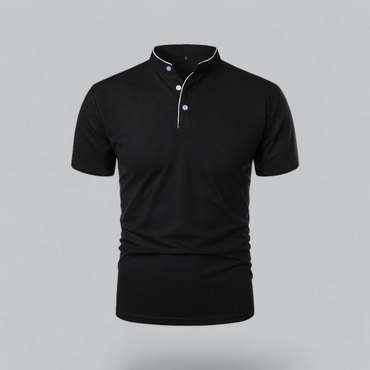 Men's Cotton Short-Sleeve Mandarin Collar Polo Shirt - Black