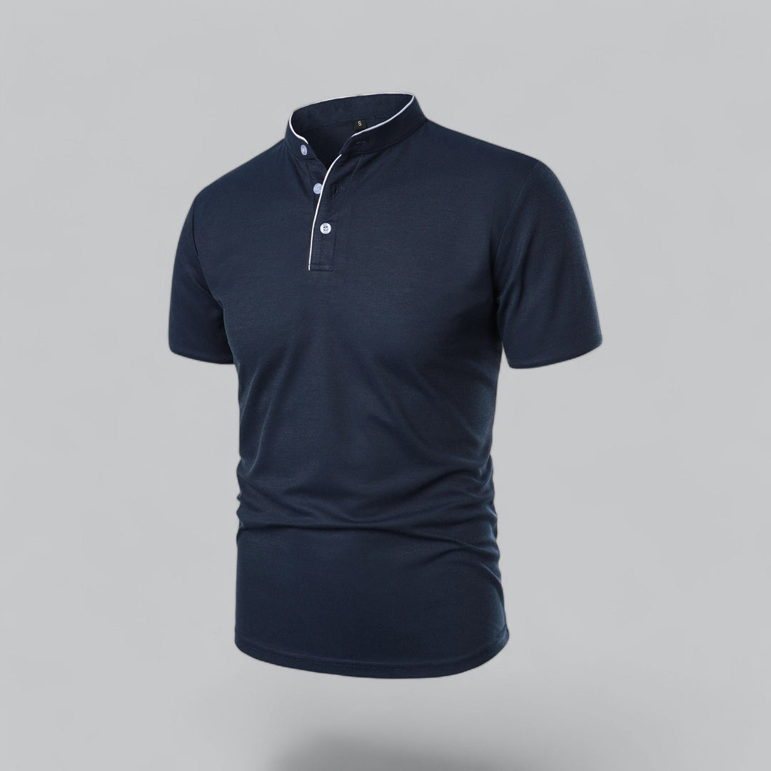 Men's Cotton Short-Sleeve Mandarin Collar Polo Shirt