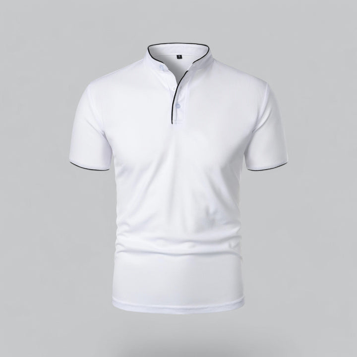 Men's Cotton Short-Sleeve Mandarin Collar Polo Shirt - White