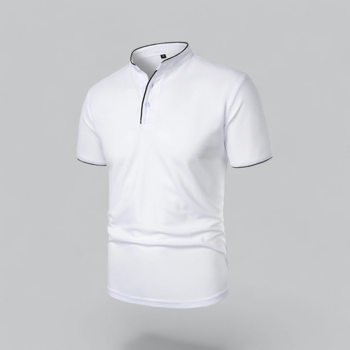 Men's Cotton Short-Sleeve Mandarin Collar Polo Shirt