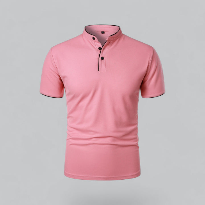 Men's Cotton Short-Sleeve Mandarin Collar Polo Shirt - Pink