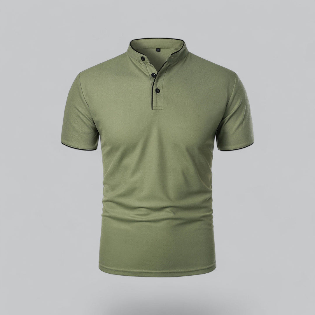 Men's Cotton Short-Sleeve Mandarin Collar Polo Shirt - Green