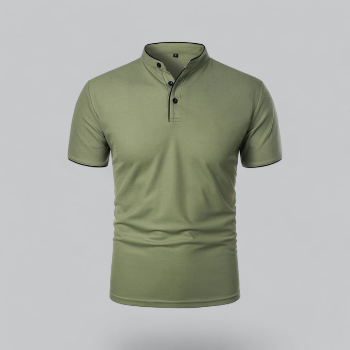 Men's Cotton Short-Sleeve Mandarin Collar Polo Shirt - Green