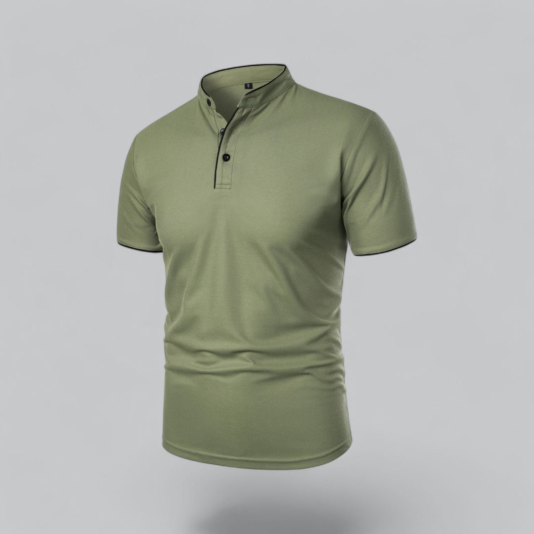Men's Cotton Short-Sleeve Mandarin Collar Polo Shirt