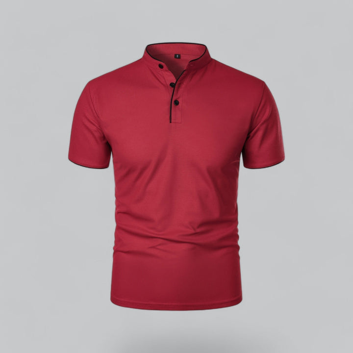 Men's Cotton Short-Sleeve Mandarin Collar Polo Shirt - Dark Red