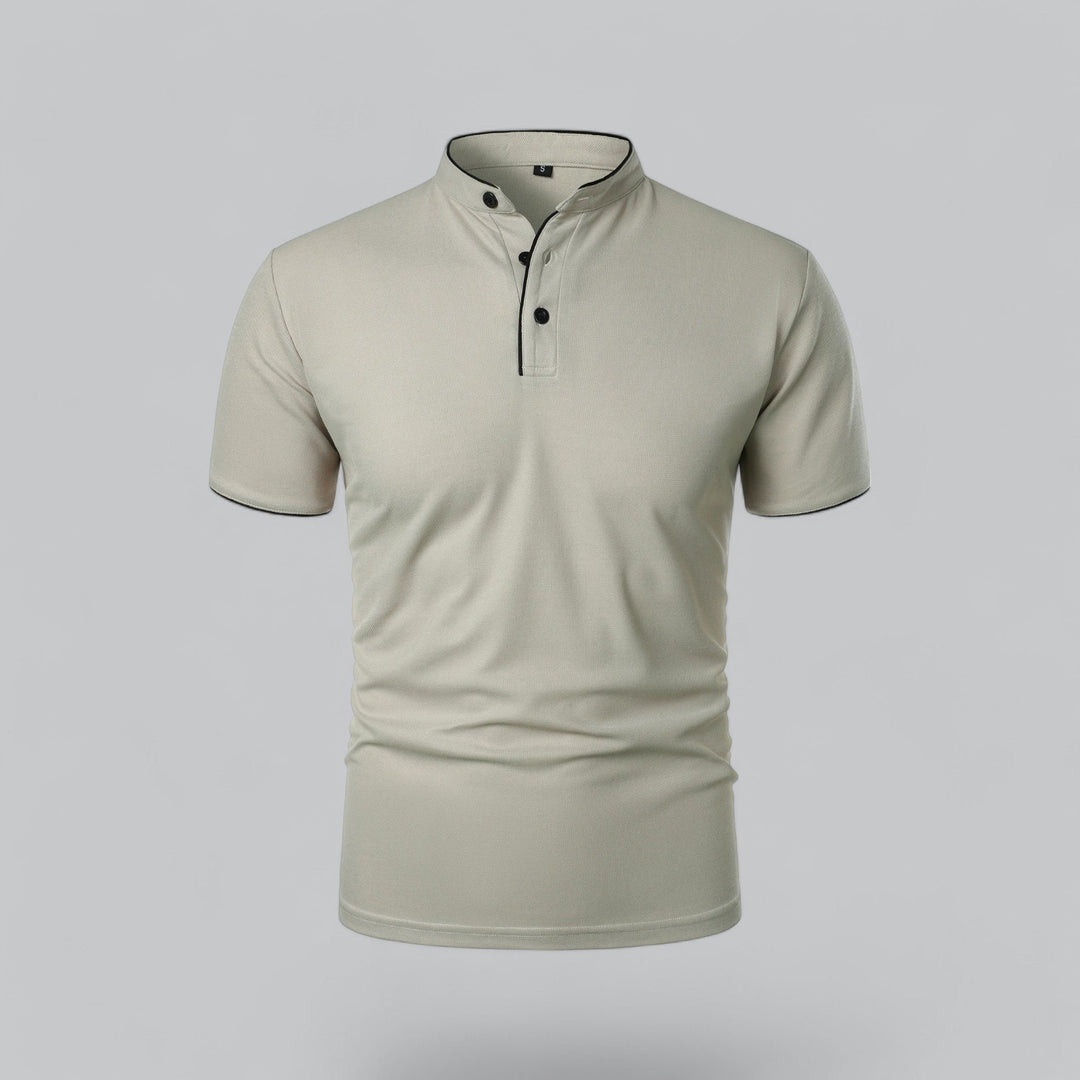 Men's Cotton Short-Sleeve Mandarin Collar Polo Shirt - Light Grey