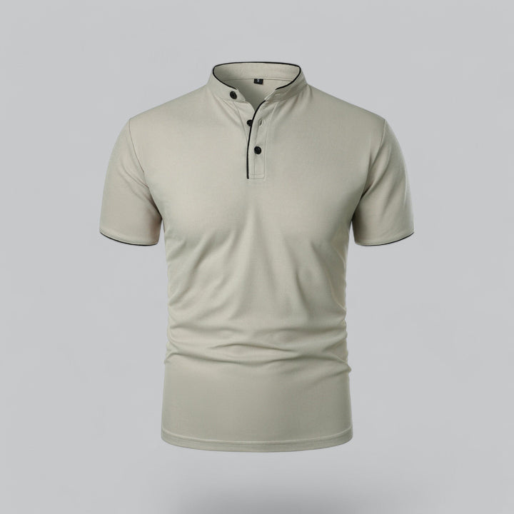 Men's Cotton Short-Sleeve Mandarin Collar Polo Shirt - Light Grey
