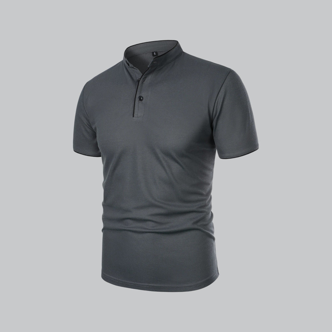 Men's Cotton Short-Sleeve Mandarin Collar Polo Shirt