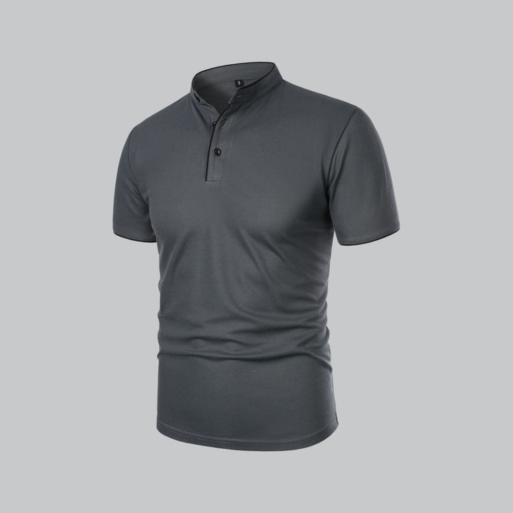 Men's Cotton Short-Sleeve Mandarin Collar Polo Shirt
