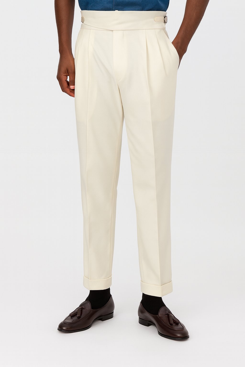 Men's High-Waist Straight-Leg Drawstring Dress Pants - White