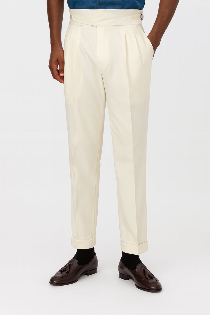 Men's High-Waist Straight-Leg Drawstring Dress Pants - White