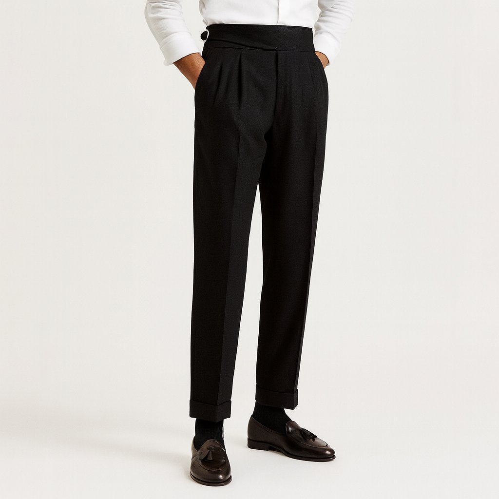 Men's High-Waist Straight-Leg Drawstring Dress Pants - Black