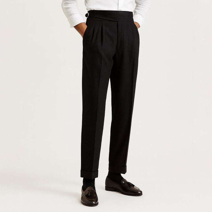 Men's High-Waist Straight-Leg Drawstring Dress Pants - Black