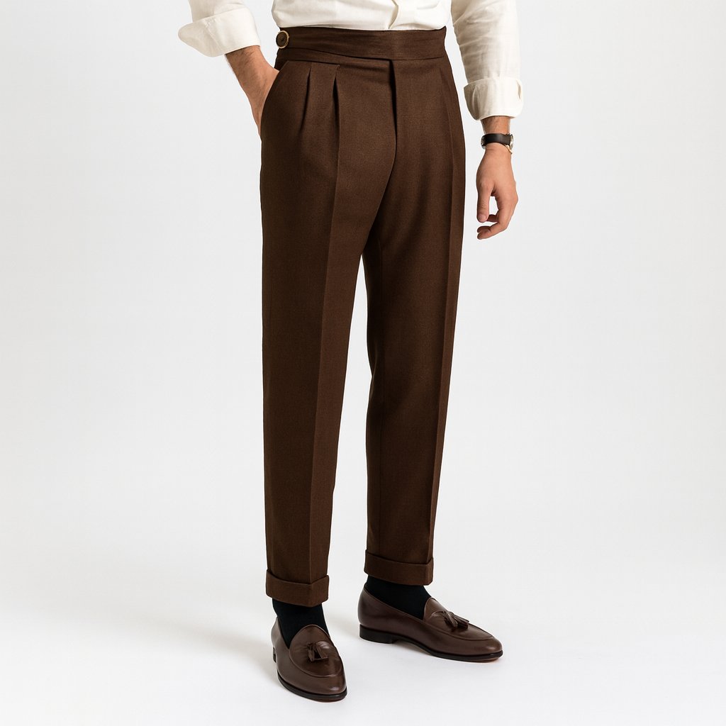 Men's High-Waist Straight-Leg Drawstring Dress Pants - Coffee