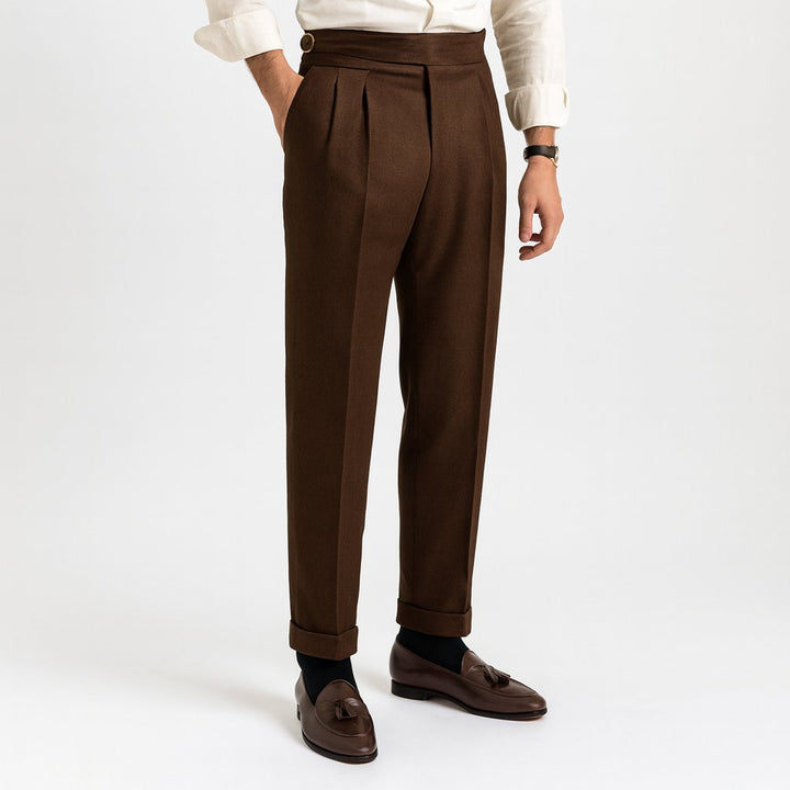 Men's High-Waist Straight-Leg Drawstring Dress Pants - Coffee