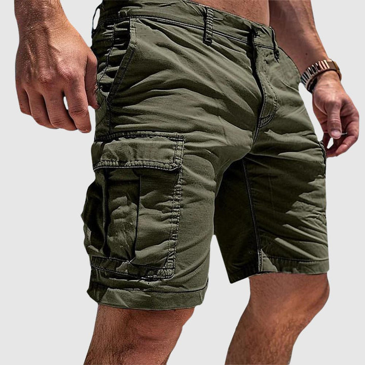 Men's Knee-Length Cargo Shorts with Side Pockets - Green