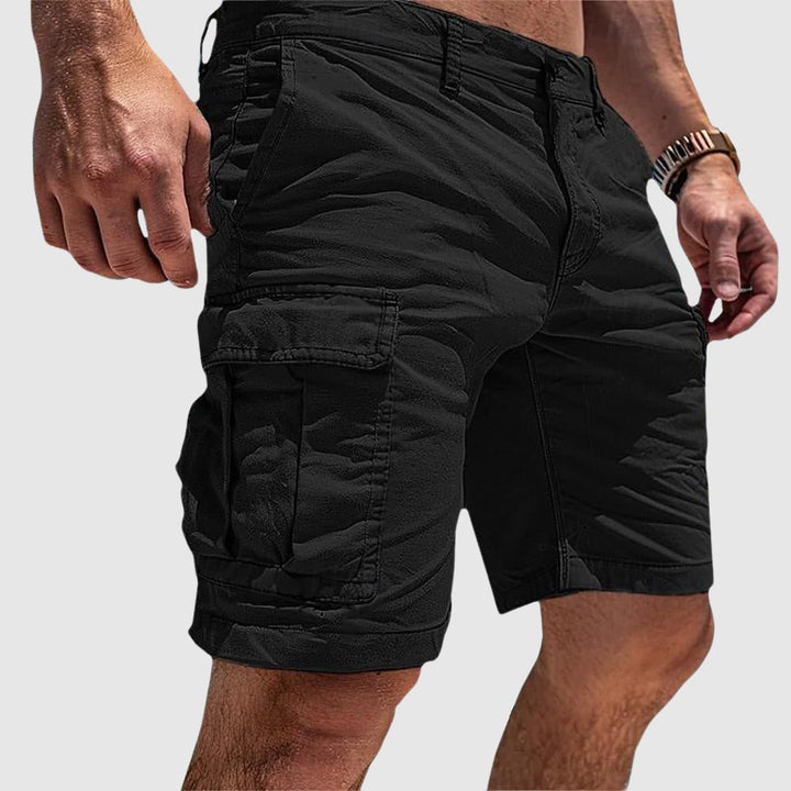 Men's Knee-Length Cargo Shorts with Side Pockets - Black