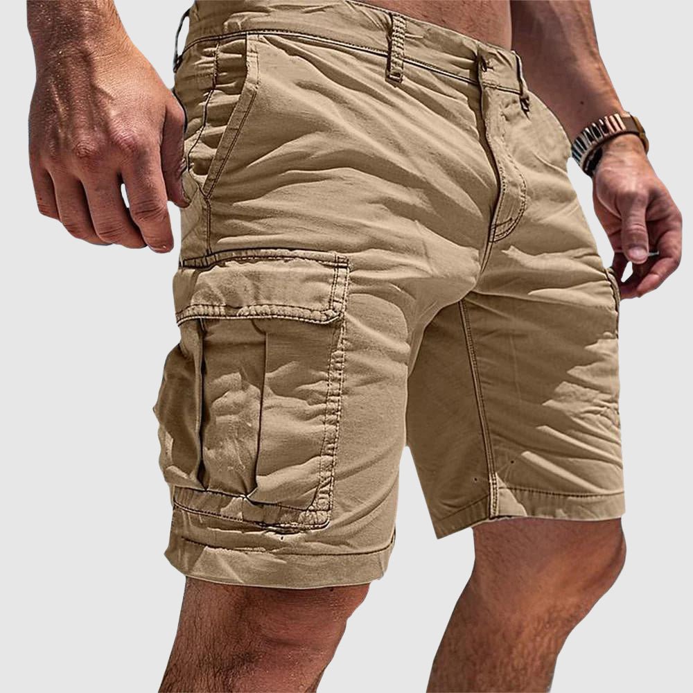Men's Knee-Length Cargo Shorts with Side Pockets - Beige