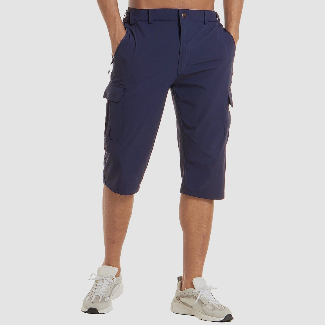 Men's Knee-Length Multi-Pocket Cargo Shorts - Dark Blue