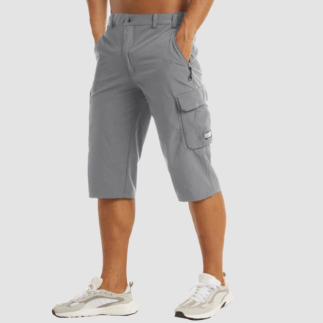 Men's Knee-Length Multi-Pocket Cargo Shorts - Light Gray