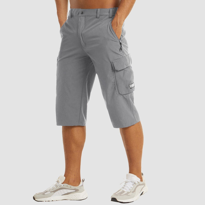 Men's Knee-Length Multi-Pocket Cargo Shorts - Light Gray
