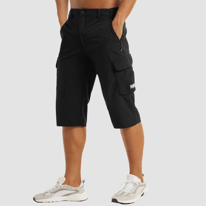 Men's Knee-Length Multi-Pocket Cargo Shorts - Black